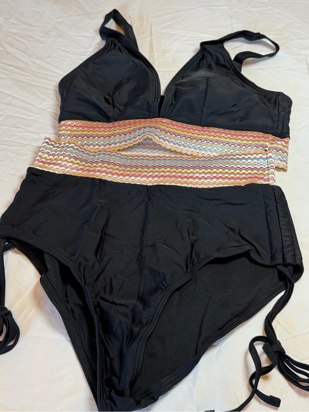 Black Women’s One-Piece Bikini with Multicolor Waistband